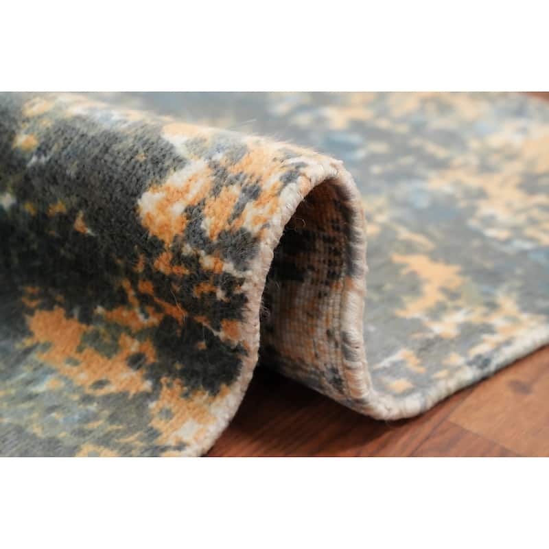 Hand Knotted Oriental Viscose Silk Carpet Modern All-Over Greys & Charcoal Abstract Area Rug - 4' 0'' X 2' 0''