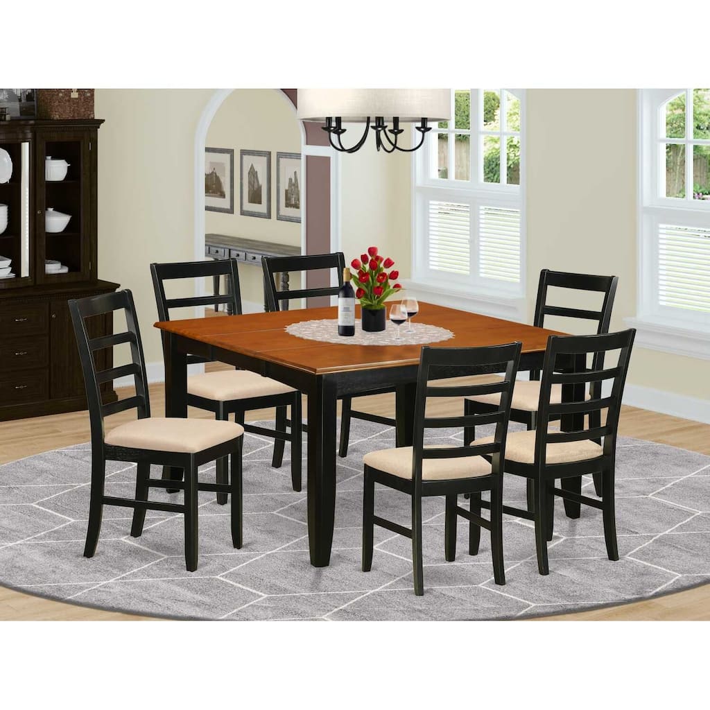 HomeStock 7-Piece Square Black & Cherry Finish Solid Wood Top Dining Table with 6-Chairs
