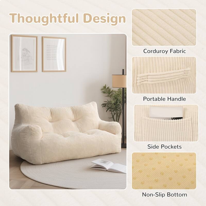 Pamapic Bean Bag Chair, Double Seater Corduroy Lazy Sofa