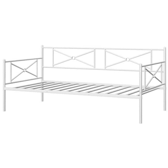 Metal Daybed Twin Bed Frame Stable Steel Slats Sofa Bed - White