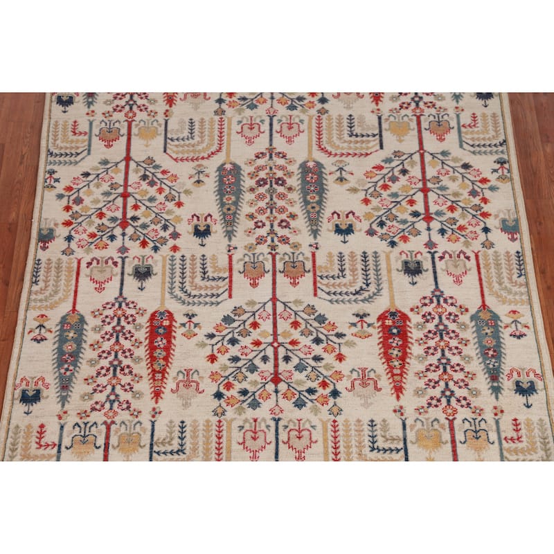 Hand Knotted Oriental 100% Wool Carpet Traditional Geometric Beige & Ivories Kazak Area Rug - 7' 10'' X 5' 6''