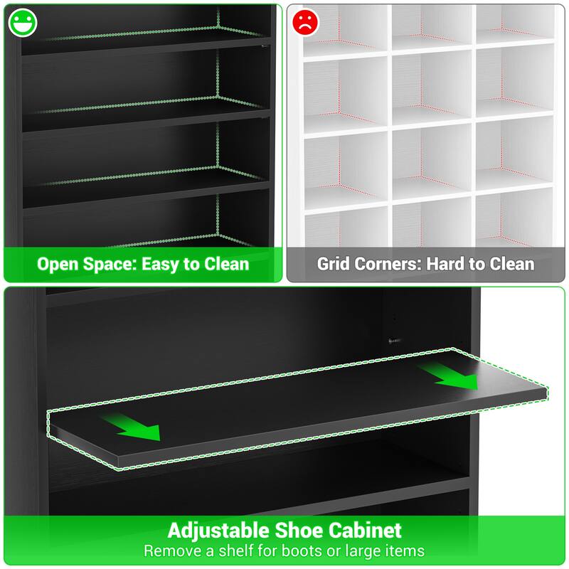 Rackcog 9-tier 64'' Tall Shoe Cabinet, 36 Pairs Wooden Shoe Storage Rack for Closet, Entryway