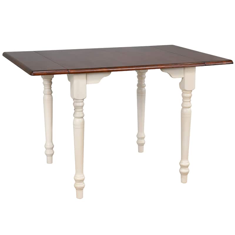 Extendable Drop Leaf Dining Table - 34-48" Rectangular Table, Antique White & Brown Wood, Seats 2-4 - 48