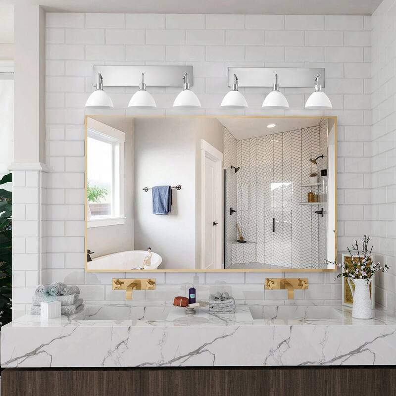 Modern 3-Light Bathroom Vanity Light Over Mirror with White Shades