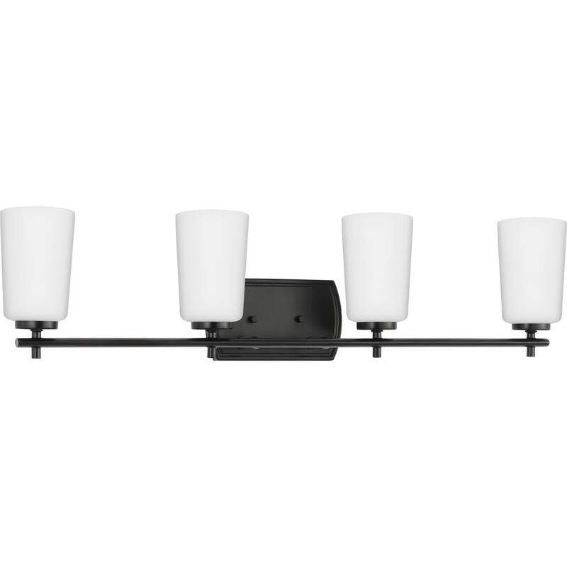 Adley Collection Four-Light Matte Black Etched Opal Glass New Traditional Bath Vanity Light - 32 in x 6 in x 7.625 in