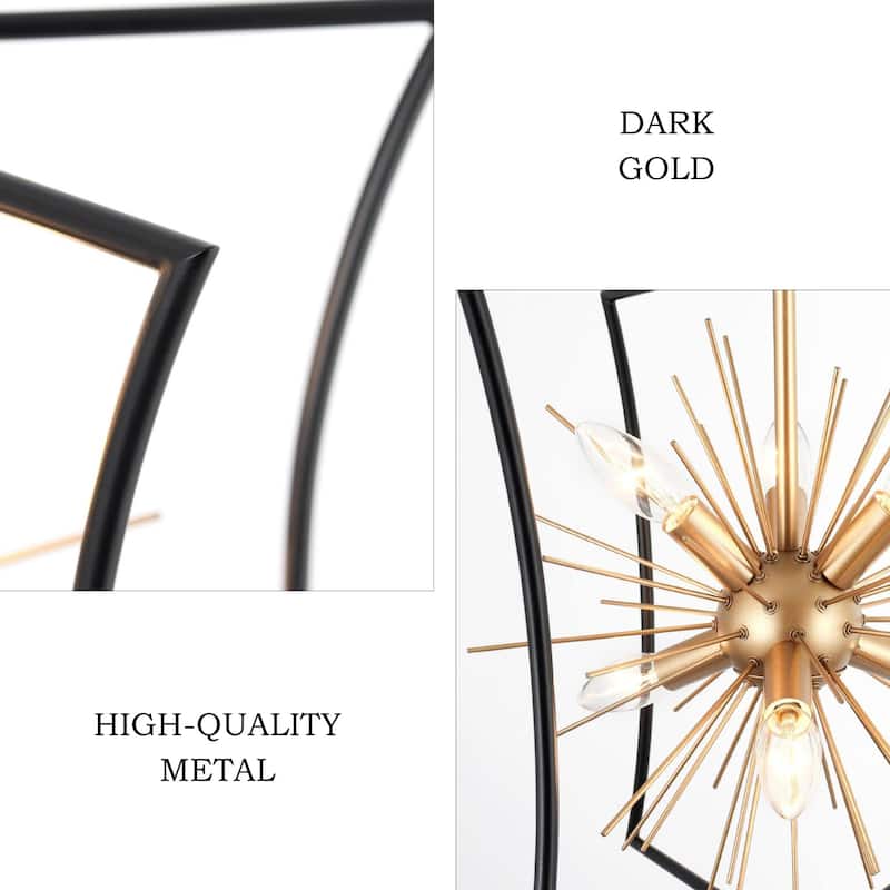 Modern Farmhouse 6-Light Black Gold Sputnik Chandelier Metal Cage Pendant Lighting for Dining Room - 20.5" D x 21.5'' H