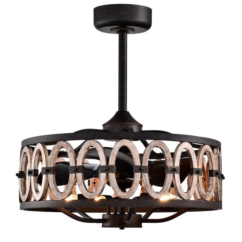 Dalina 24 Inch Oil Rubbed Matte finish 5 Light, 3 Blade Driftwood Ceiling Fandelier with Remote