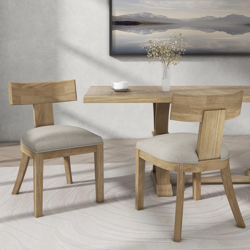 Fescue Fabric and Rubberwood Slat Back Upholstered Dining Chair (Set of 2) by Christopher Knight Home - Natural+Pebble