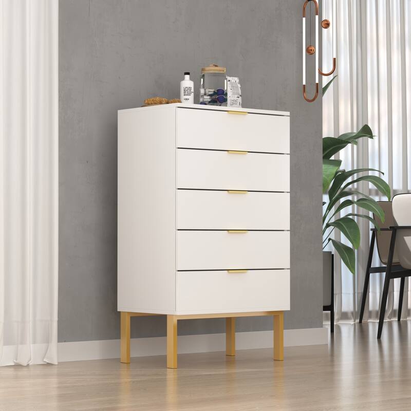 5 Drawer Dresser Chest End Table Storage Cabinet 23.6'' W White/Back