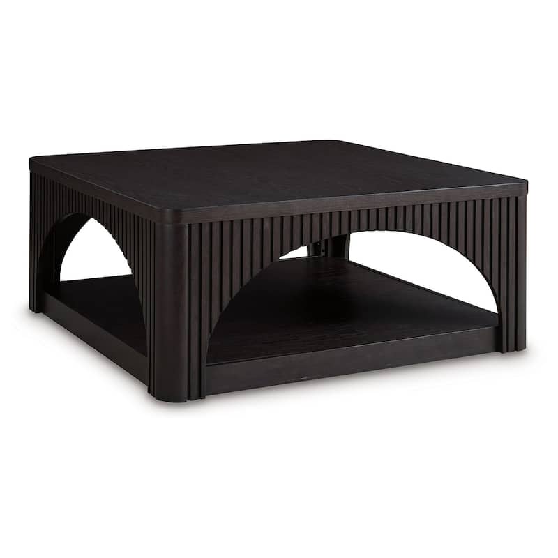 Yini Square Cocktail Coffee Table, Caster Wheels, 38 Inch Black Wood
