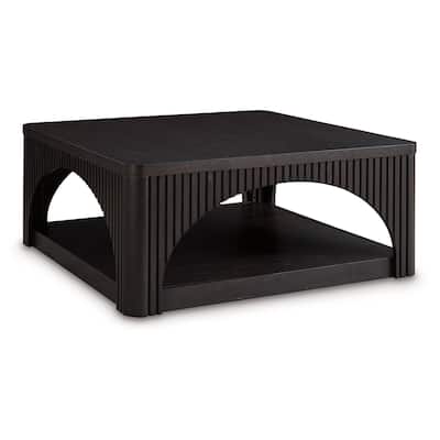 Yini Square Cocktail Coffee Table, Caster Wheels, 38 Inch Black Wood