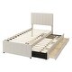 preview thumbnail 3 of 12, Twin Size Upholstered Platform Bed with Pull,Out Trundle and Three Storage Drawers, Linen Fabric Upholstery