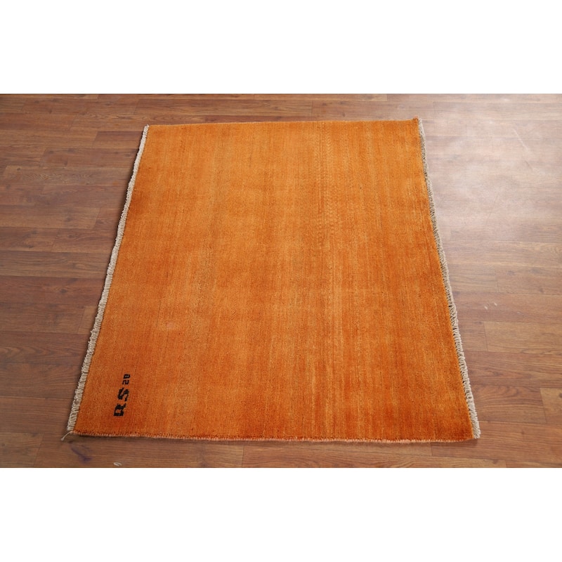 Modern Gabbeh Oriental Square Rug Hand-Knotted Wool Carpet - 2'10"x 3'5"