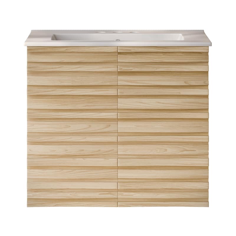 Cascade 24" Wall-Mounted Bathroom Vanity In Natural Oak With 3-Hole Centerset Sink Top - 24
