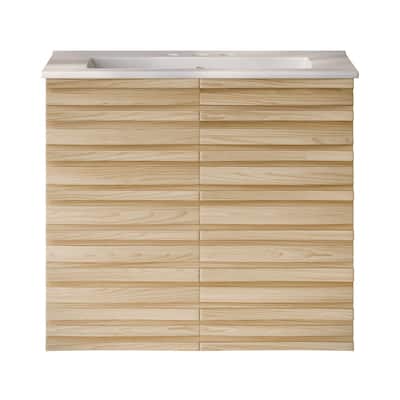 Cascade 24" Wall-Mounted Bathroom Vanity In Natural Oak With 3-Hole Centerset Sink Top - 24