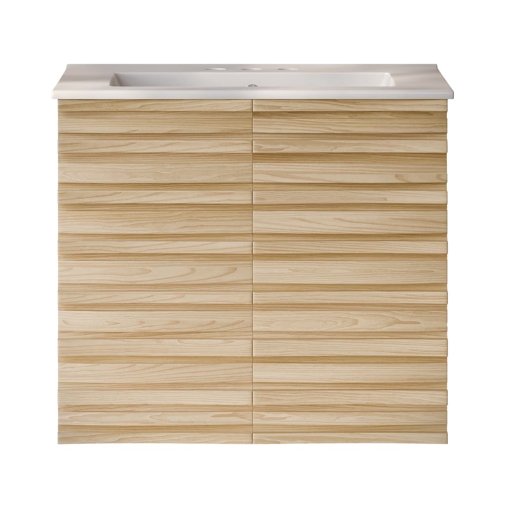 Cascade 24" Wall-Mounted Bathroom Vanity In Natural Oak With 3-Hole Centerset Sink Top - 24