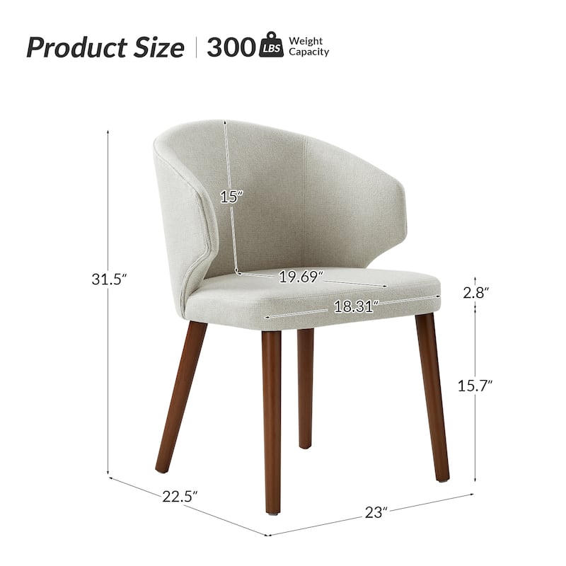 Nina Mid-Century Modern Dining Chair with Wing Back Solid Wood Legs Set of 2 by HULALA HOME