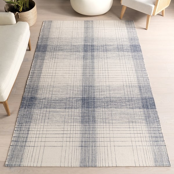 slide 2 of 9, Nuloom Aya Cotton Plaid Area Rug 4' x 6' - Blue