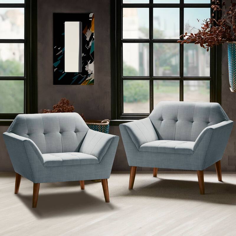 INK IVY Newport Wide Mid-Century Modern Lounge Chair - Set of 2 - Light Blue