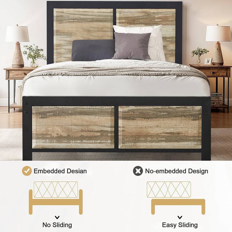 VECELO Set of 2 Platform Twin Beds 12.6" Elevated Storage Space MDF Partitioned Headboard & Footboard No Box Spring Needed