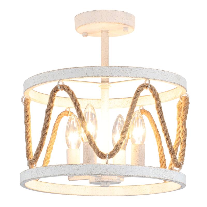 4-Light Hemp Rope Semi- Flush Mount with No Bulbs Included