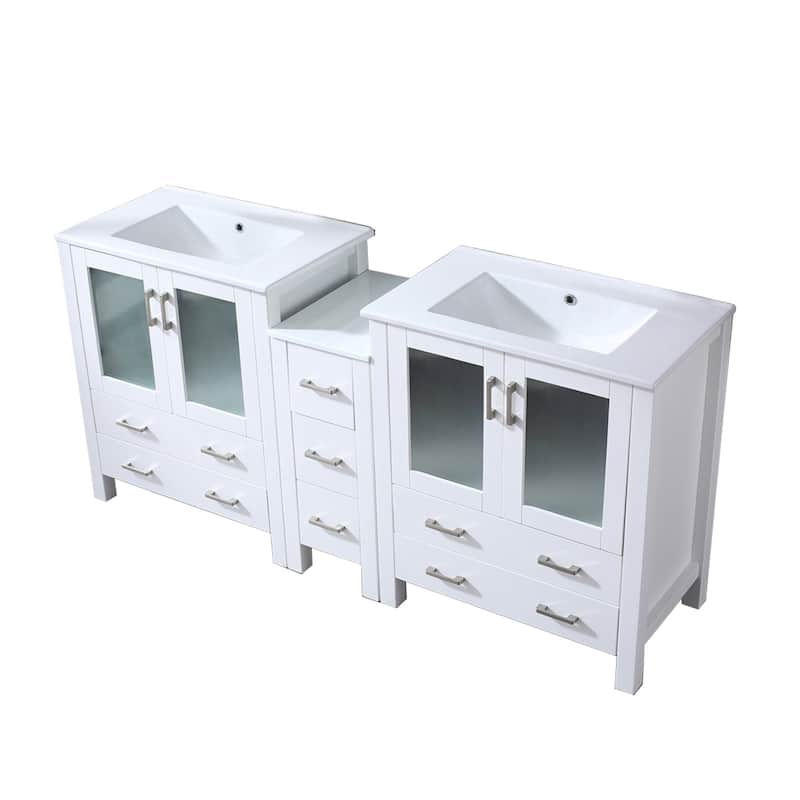 Volez Double Bath Vanity with Side Cabinet and White Ceramic Top