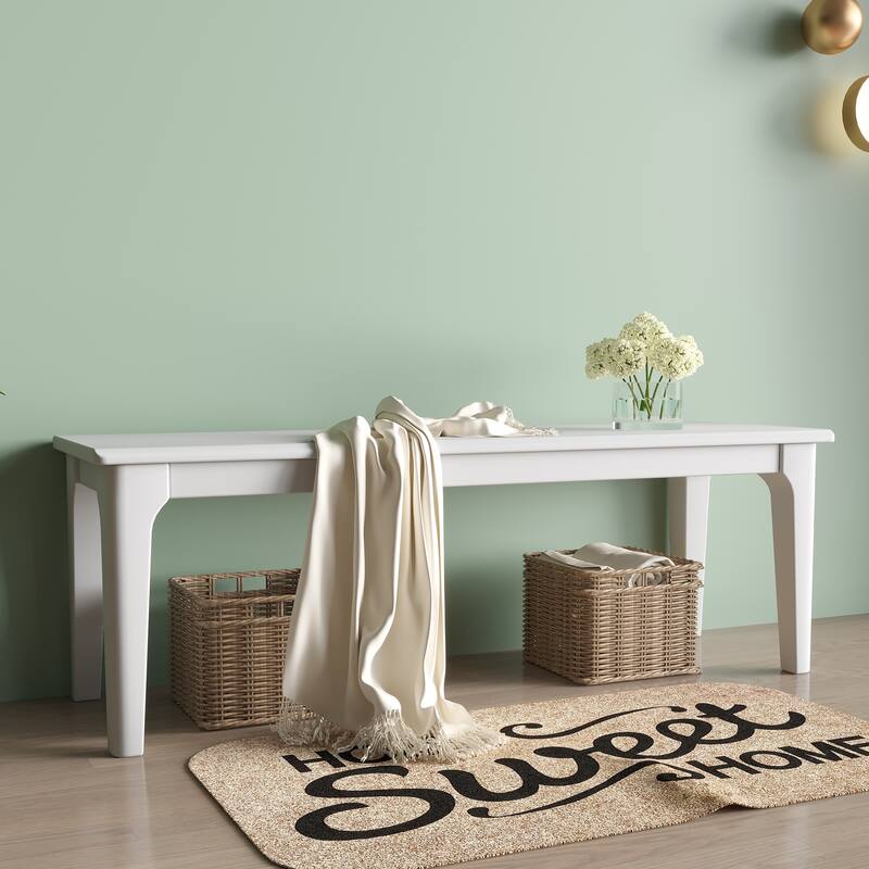 Solid Wood Dining Bench Entryway Bench Farmhouse Kitchen Table Bench - 47.2 in - White