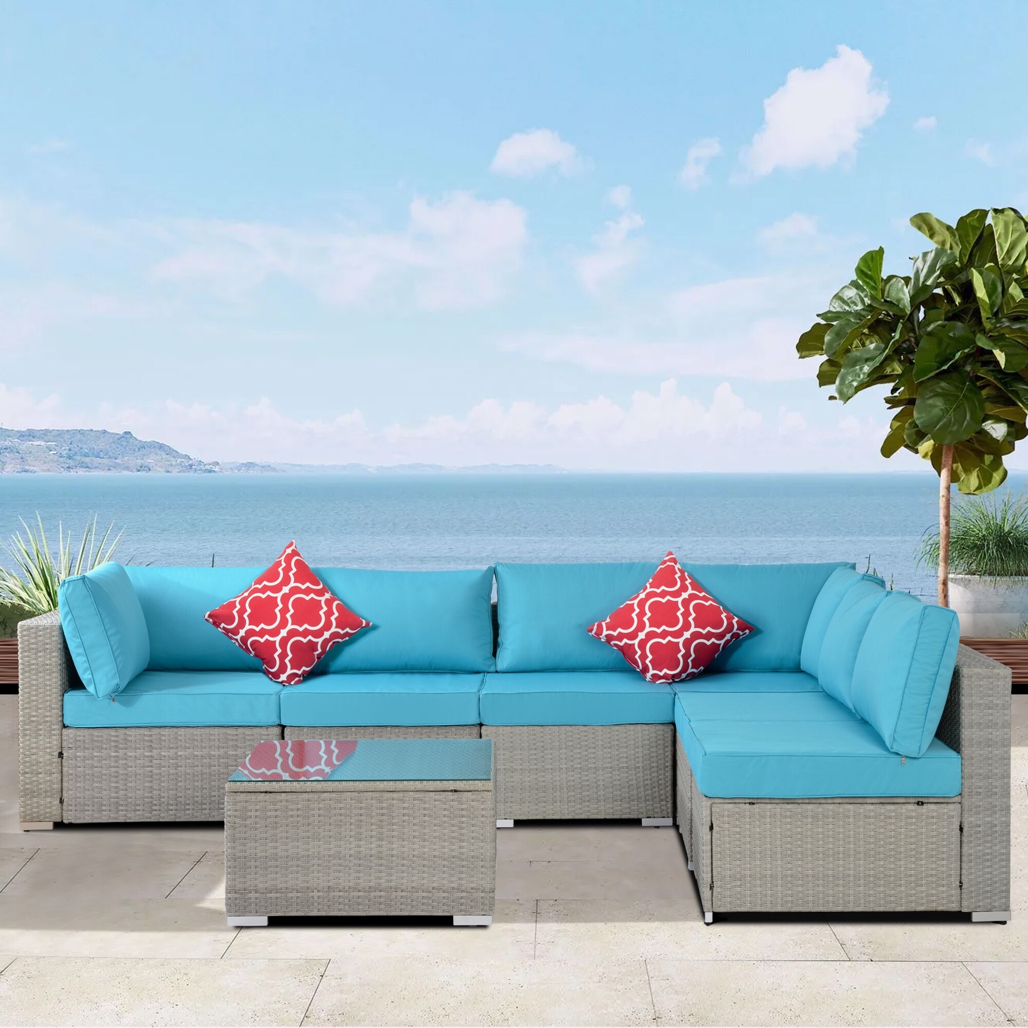 7 Piece Rattan Sectional Sofa Set, Outdoor Conversation Set, All-Weather  Wicker Sectional Seating Group with Cushions & Coffee Table, Morden  Furniture Couch Set for Patio Deck Garden Pool 