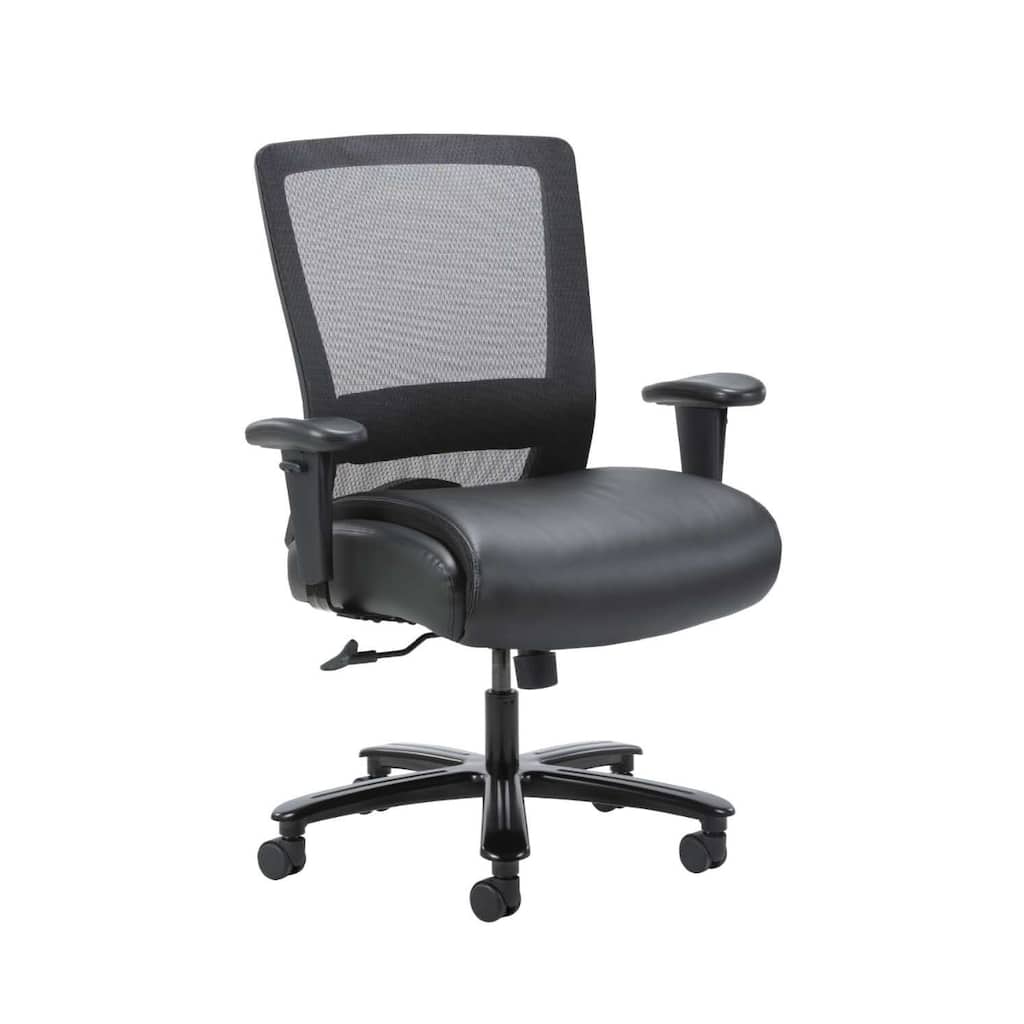 Heavy Duty Office Chair, Black Mesh and Faux Leather, 400lbs Capacity