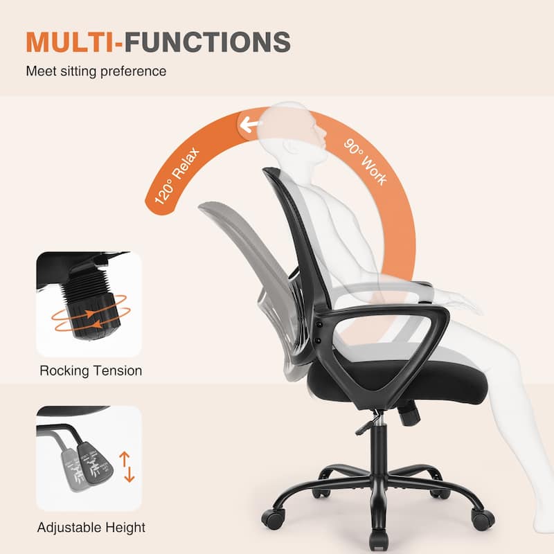 Ergonomic Mid-Back Mesh Office Chair Computer Desk Swivel Rolling Chair with Wheels for Home Office - 18.5"D x 20.08"W x 41.4"H