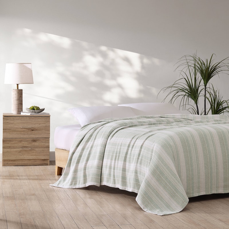 Tommy Bahama Sandy Shore Stripe Cotton Woven Reversible Blanket