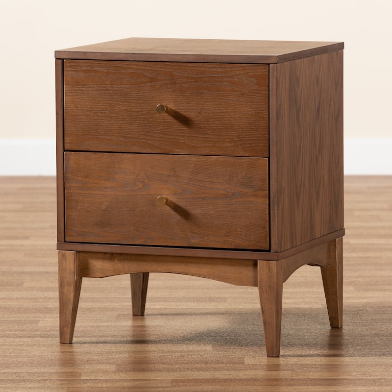 Landis Mid-Century Modern Ash Walnut Finished Wood 2-Drawer Nightstand