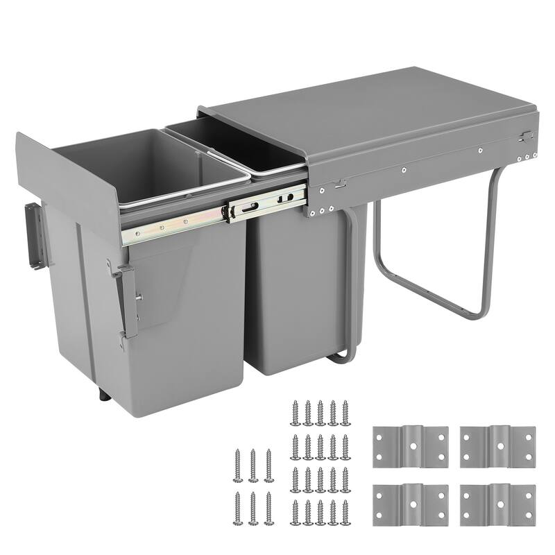 Under Cabinet Pull-Out Trash Can, 40L (20L+20L) Double Bin Kitchen Garbage Can with Soft-Close Slides