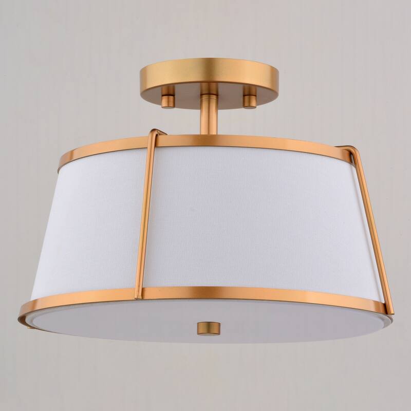 Marion 2-Light Mid-Century Modern Drum Semi Flush Mount Lighting Ceiling Fixture White Linen Shade for Entryway, Kitchen