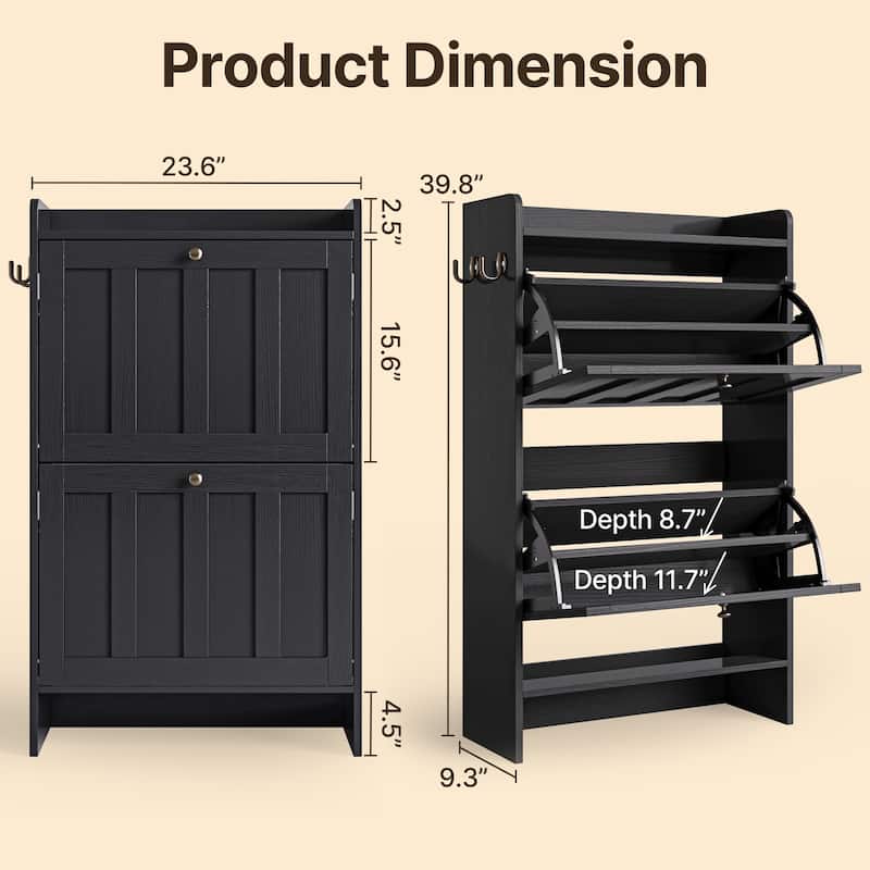 Shoe Cabinet with Flip Drawers, Slim Shoe Storage Cabinet for Entryway, Freestanding Narrow Rack with Open Storage