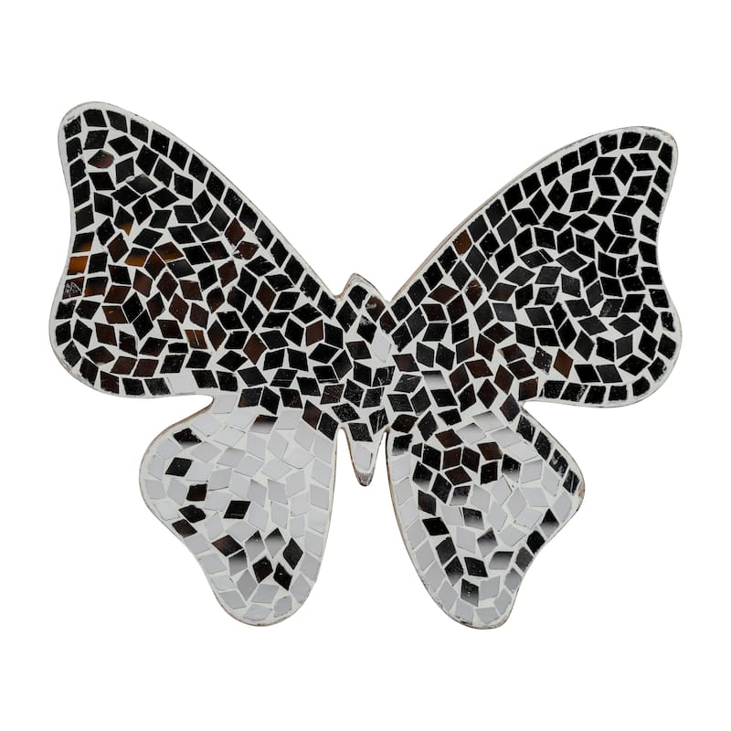 Sagebrook Home Modern Glam Mosaic Butterfly Figurine - 8" x 1" x 7" - Black White