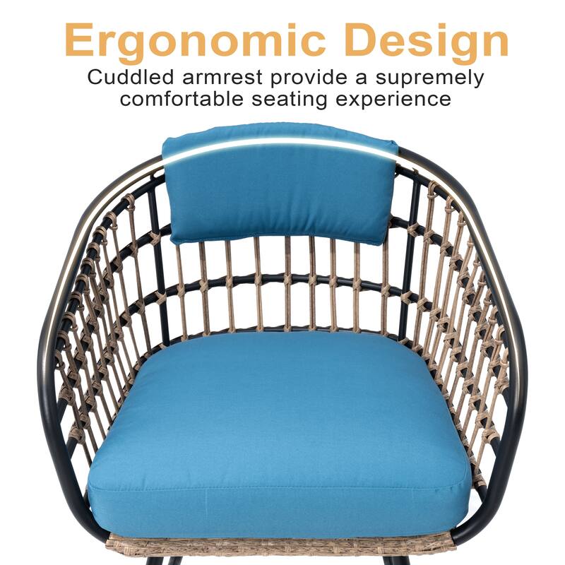 Outdoor Wicker Chairs Patio Dining Chairs Cushioned PE Rattan Seating Set