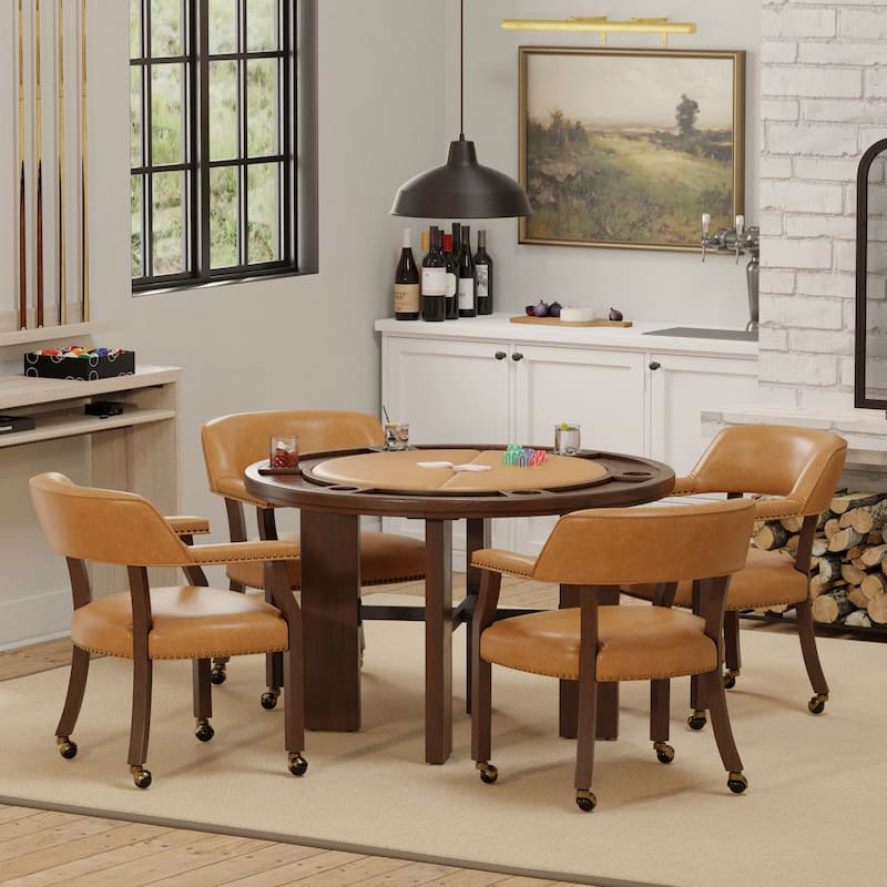 Holliday 48-inch Dining and Poker Game Set in Walnut Finish - Saddle Brown