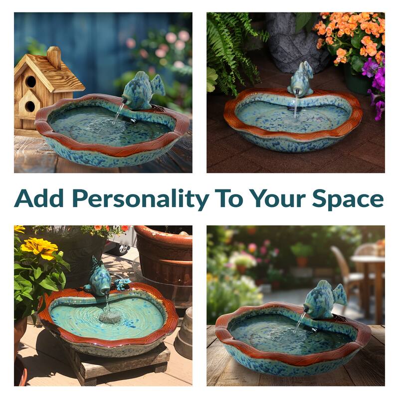 Sunnydaze Glazed Ceramic Fish Outdoor Water Fountain Garden Decor - 7-Inch