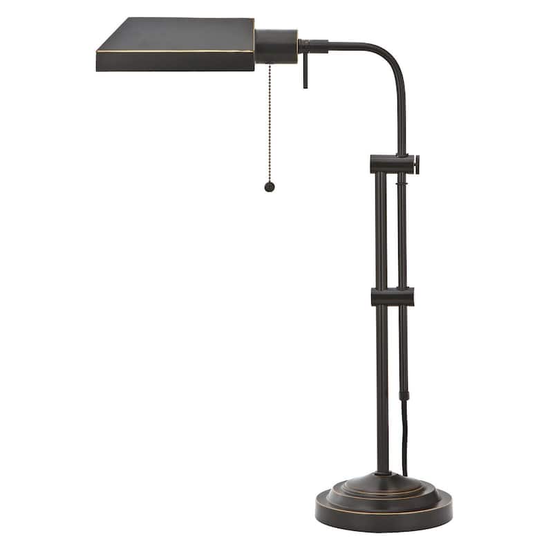Metal Pull Chain Table Lamp with Rectangle Shade Dimmable Adjustable - 16” x 7” x 26” (D x W x H) - Bronze