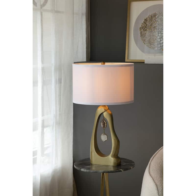 D16x27.5" Gold Geode Shaped Table Lamp with White Drum Shade