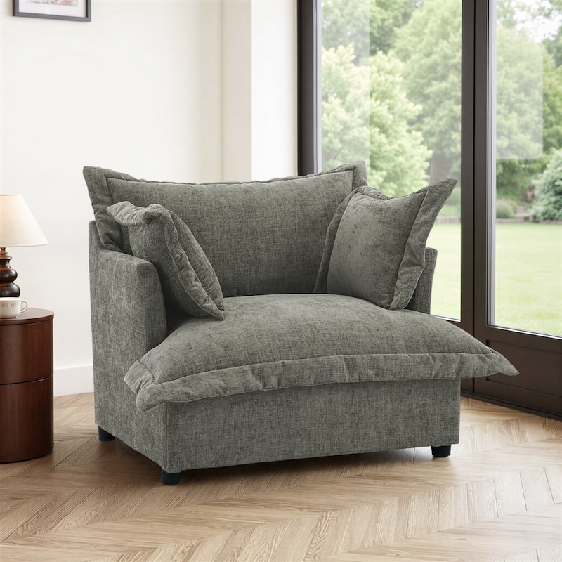 39"W Oversized Upholstered Chenille Comfy Cloud Accent Armchair - Grey
