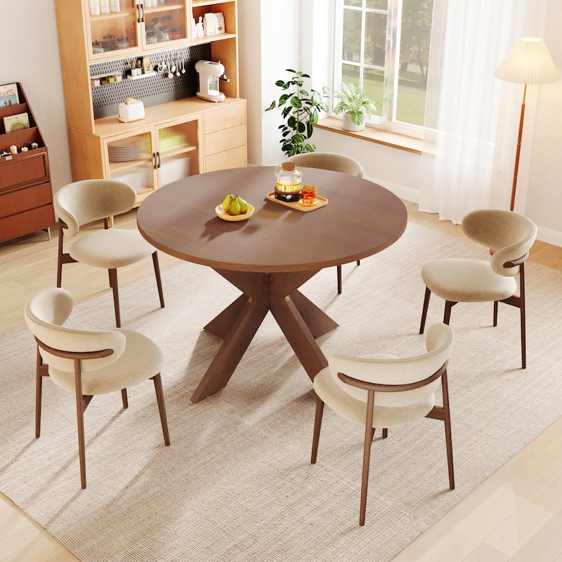 Round Dining Table Modern Farmhouse Kitchen Table, Cherry