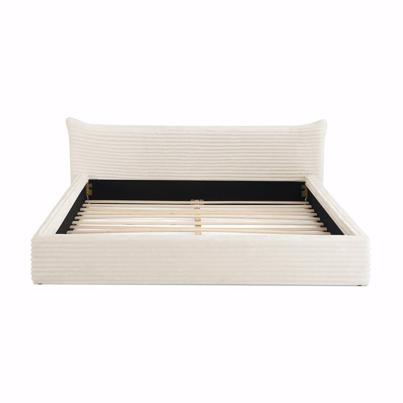 Queen Size Upholstered Bed Frame with Velvet Fabric
