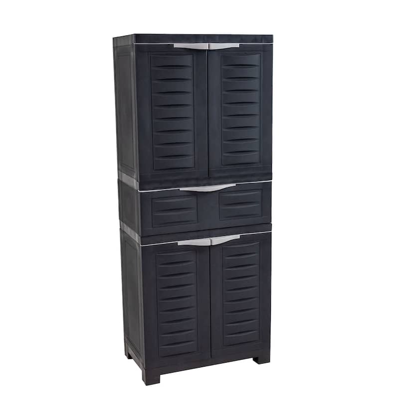 Sunnydaze Storage Cabinet with 2 Adjustable Shelves and Drawer - Charcoal