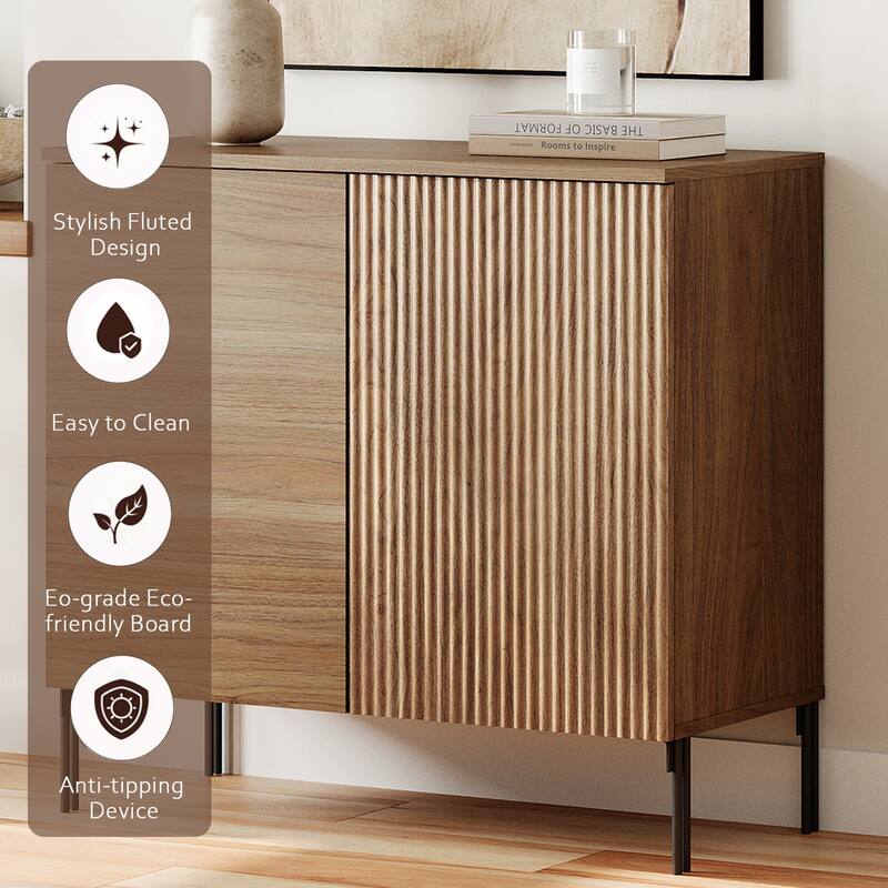 94.5" Modern Wood Reeded Dresser With Doors, Minimalist Dresser Organizer Storage With Charging Station