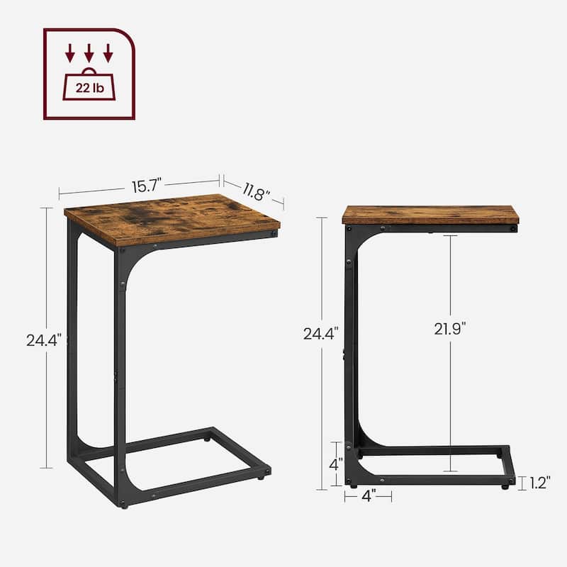 Steel Particleboard C Shaped Side Tables Set of 2 Slim Design for Small Spaces - 15.7" x 11.8" x 24.4"
