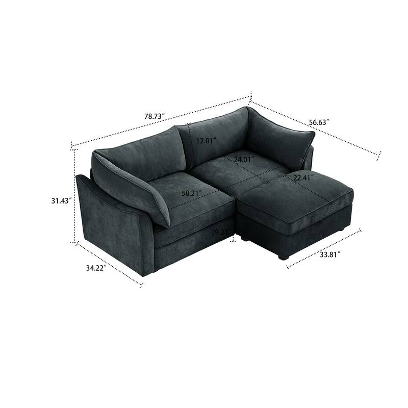 Chenille Fabric Upholstered Sectional Sofa with Under-Seat Drawers and Storage Ottoman