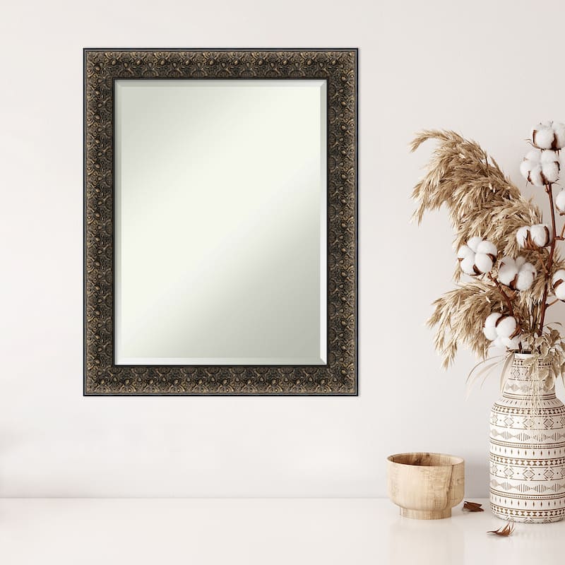 Beveled Wood Wall Mirror - Intaglio Embossed Black Frame