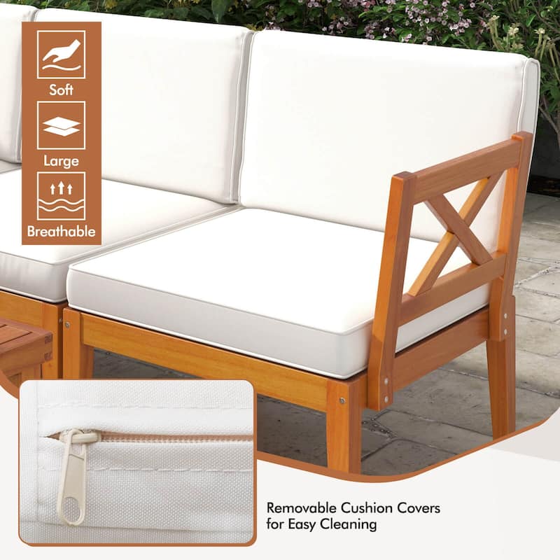 Costway 6 PCS Acacia Wood Patio Furniture Set with Cushions and 2-Tier - See Details